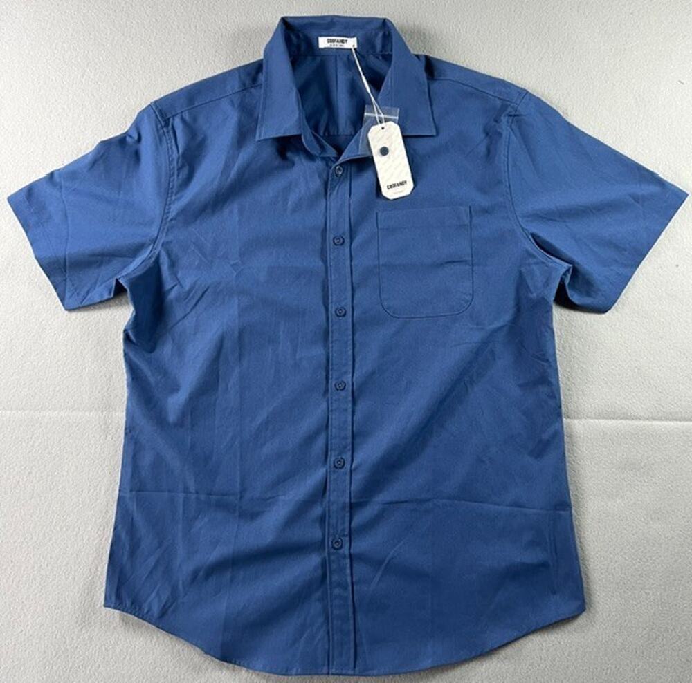 COOFANDY ~ Men’s Blue, Button-Up, Short Sleeve Shirt, Relaxed, Size Medium, NWT